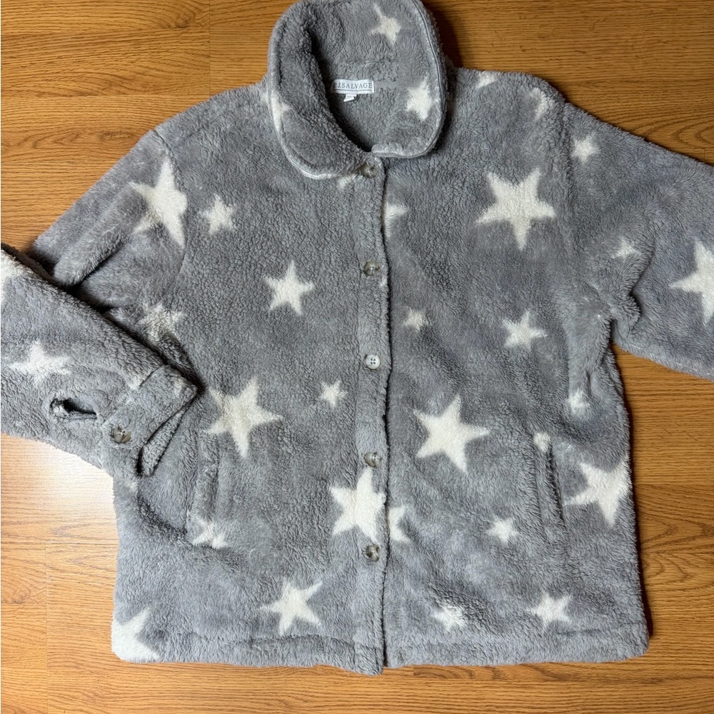 PJ Salvage Cozy Star Print Jacket Size XL Gray White